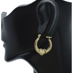 Real 10k Solid Yellow Gold Heart Hoop Earrings 20.1mm